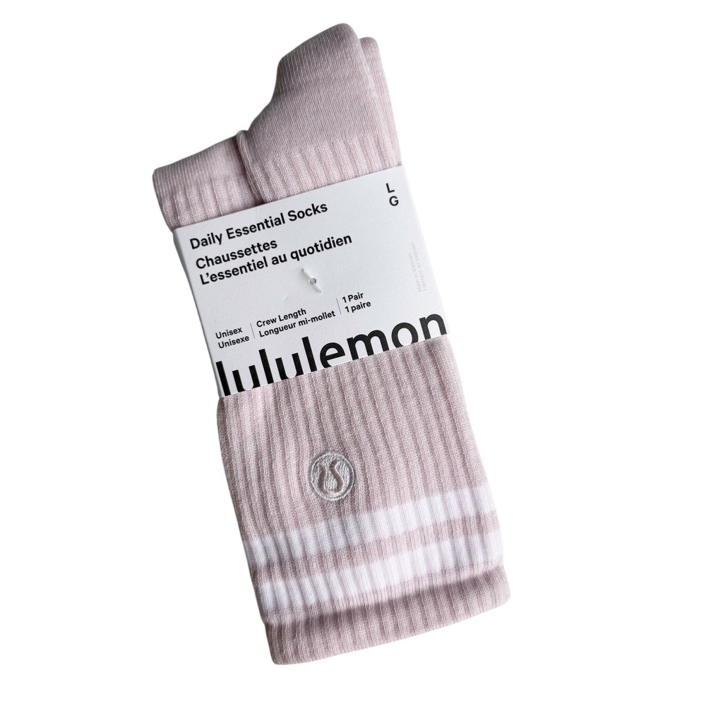 NWT Lululemon Daily Essential Crew Socks Pink Pastel Striped Large Women 9.5-12